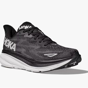 Hoka Women’s Clifton 9 Black and White Athletic Shoes